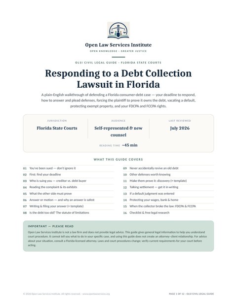 Cover of Responding to a Debt Collection Lawsuit in Florida
